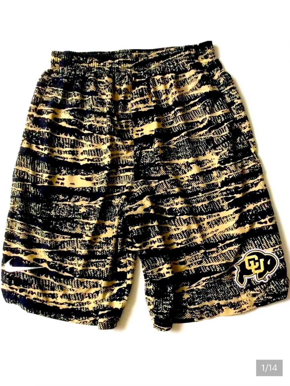 NIKE CU Boulder Black & Gold Buffalo 🦬 Logo Athletic Shorts Sz S